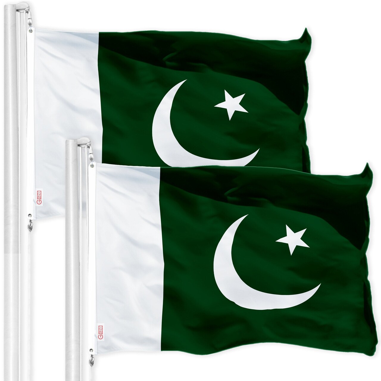 G128 2 Pack: Pakistan Pakistani Flag | 3x5 Ft | LiteWeave Pro Series Printed 150D Polyester | Country Flag, Indoor/Outdoor, Vibrant Colors, Brass Grommets, Thicker and More Durable Than 100D 75D Poly
